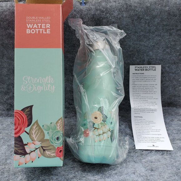 Double-Walled Stainless Steel Water Bottle - Strength & Dignity Floral Design - - Picture 3 of 10